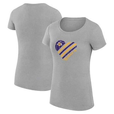 Women's G-III 4Her by Carl Banks Heather Gray Los Angeles Lakers Super-Slim Fit Lightweight Heart T-Shirt