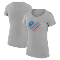 Women's G-III 4Her by Carl Banks Heather Gray Oklahoma City Thunder Super-Slim Fit Lightweight Heart T-Shirt