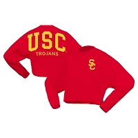 Women's Spirit Jersey Cardinal USC Trojans Oversized Cropped Long Sleeve T-Shirt