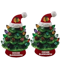 Chicago Blackhawks 2-Pack 4" Ceramic LED Christmas Tree Set