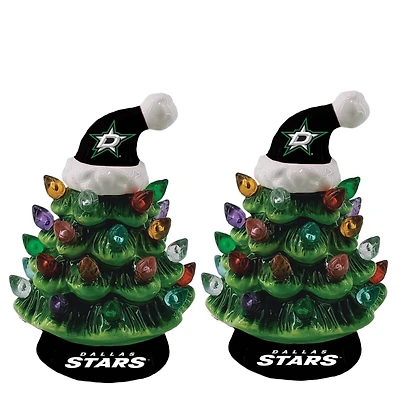 Dallas Stars 2-Pack 4" Ceramic LED Christmas Tree Set