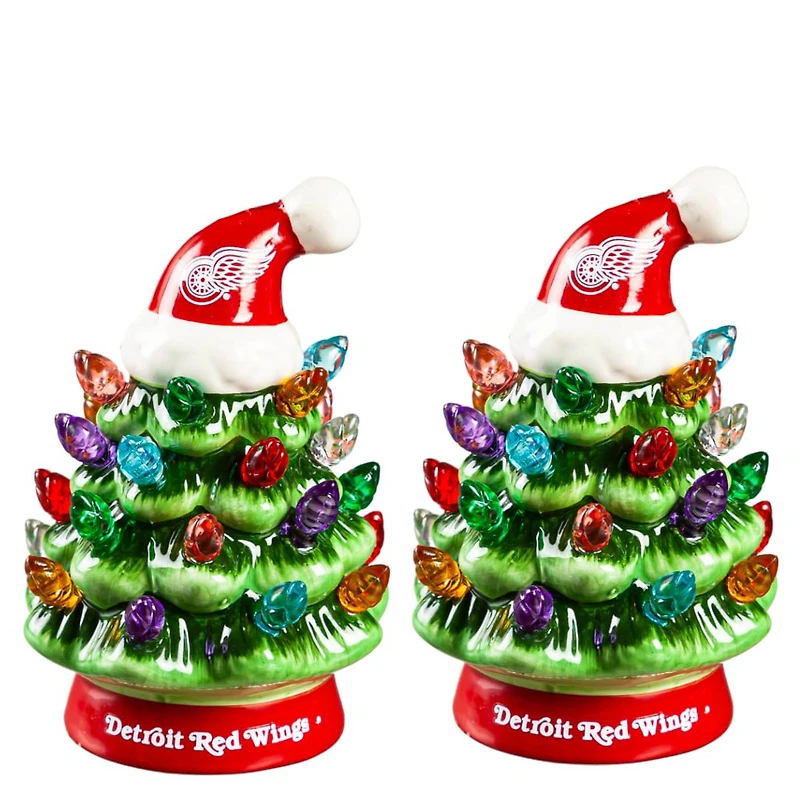 Detroit Red Wings 2-Pack 4" Ceramic LED Christmas Tree Set