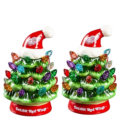 Detroit Red Wings 2-Pack 4" Ceramic LED Christmas Tree Set
