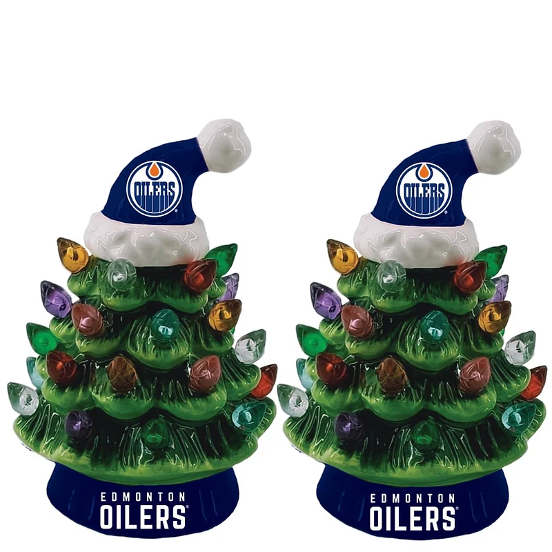 Edmonton Oilers 2-Pack 4" Ceramic LED Christmas Tree Set