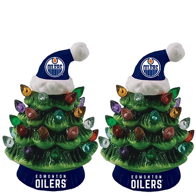 Edmonton Oilers 2-Pack 4" Ceramic LED Christmas Tree Set