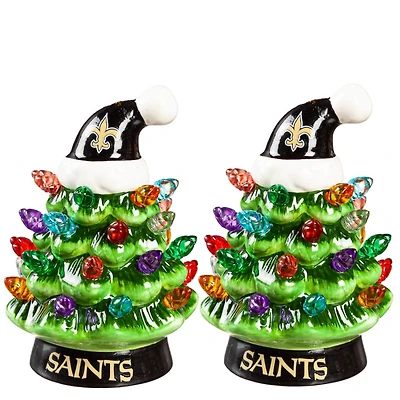 New Orleans Saints 2-Pack 4" Ceramic LED Christmas Tree Set