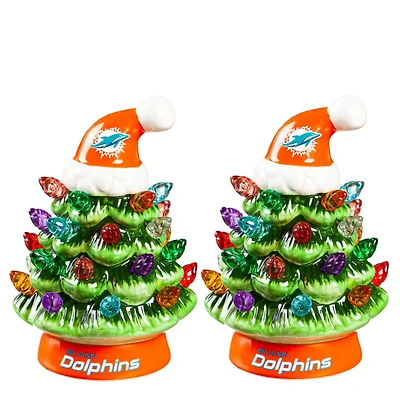 Miami Dolphins 2-Pack 4" Ceramic LED Christmas Tree Set