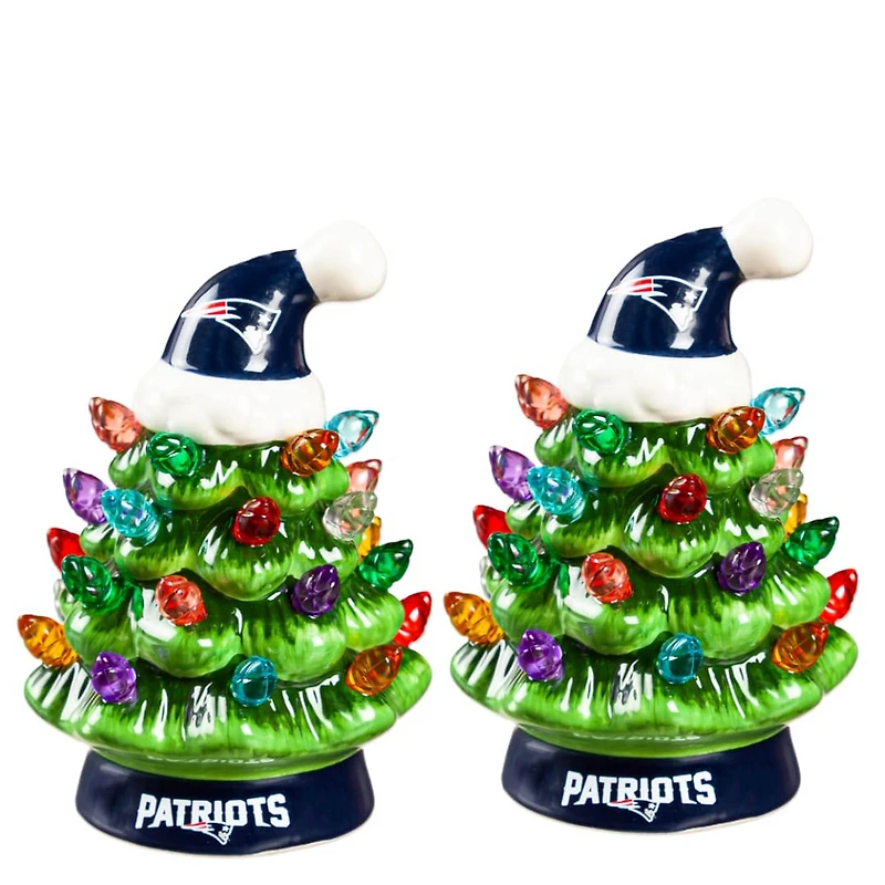 New England Patriots 2-Pack 4" Ceramic LED Christmas Tree Set