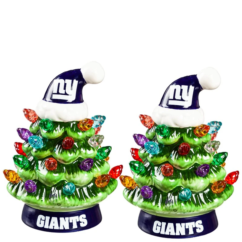 New York Giants 2-Pack 4" Ceramic LED Christmas Tree Set