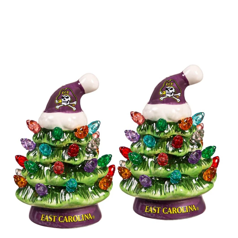 ECU Pirates 2-Pack 4" Ceramic LED Christmas Tree Set