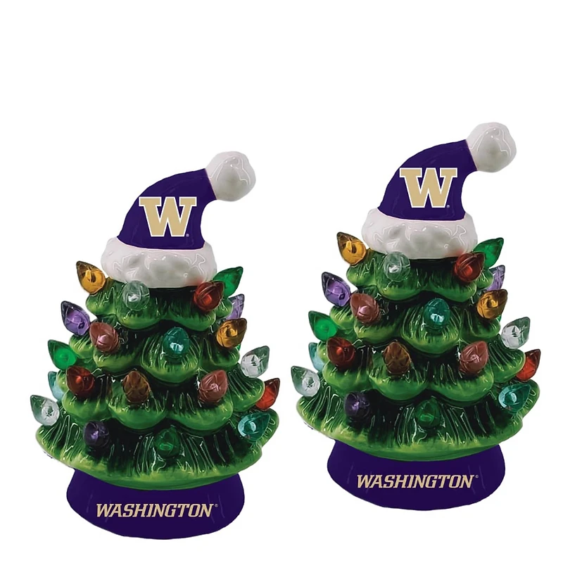 Washington Huskies 2-Pack 4" Ceramic LED Christmas Tree Set