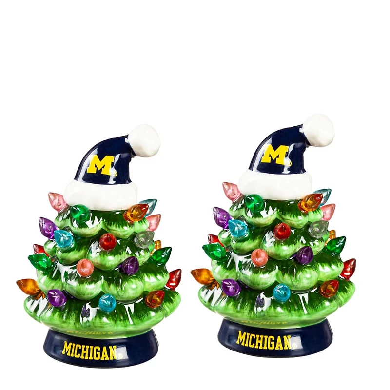 Michigan Wolverines 2-Pack 4" Ceramic LED Christmas Tree Set