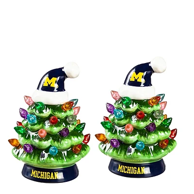 Michigan Wolverines 2-Pack 4" Ceramic LED Christmas Tree Set