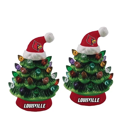 Louisville Cardinals 2-Pack 4" Ceramic LED Christmas Tree Set