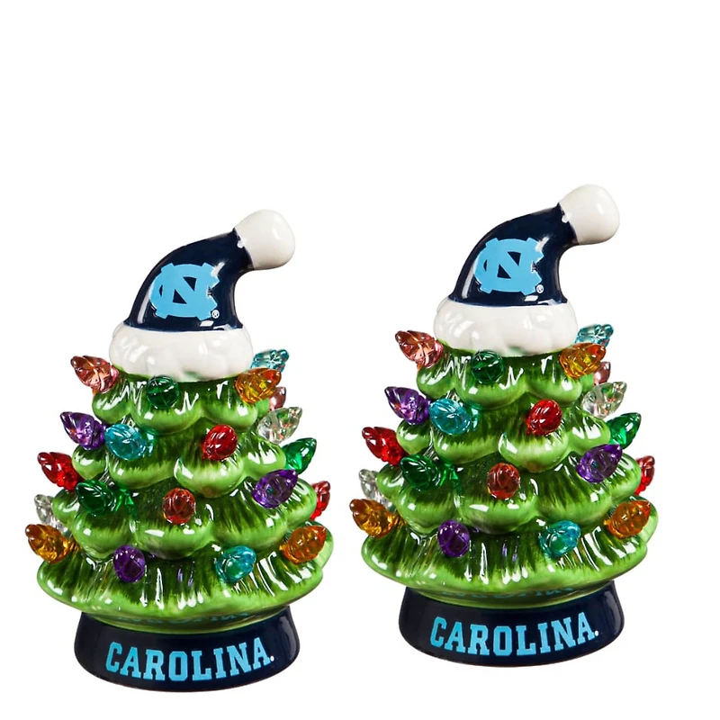 North Carolina Tar Heels 2-Pack 4" Ceramic LED Christmas Tree Set