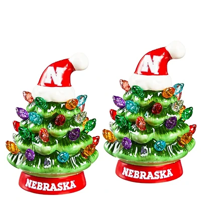 Nebraska Huskers 2-Pack 4" Ceramic LED Christmas Tree Set