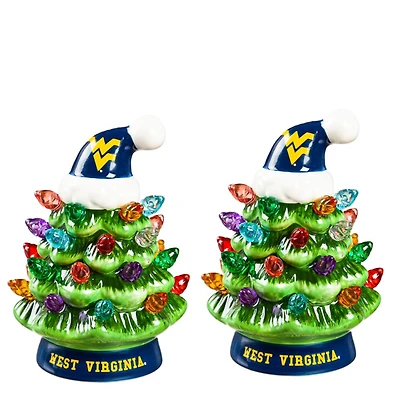 West Virginia Mountaineers 2-Pack 4" Ceramic LED Christmas Tree Set