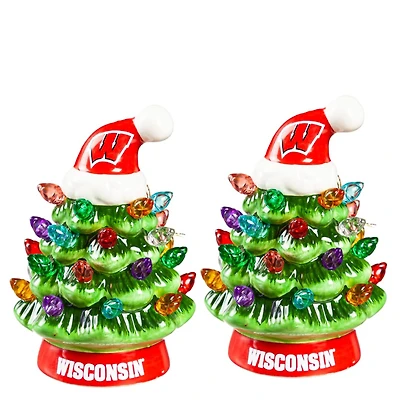 Wisconsin Badgers 2-Pack 4" Ceramic LED Christmas Tree Set