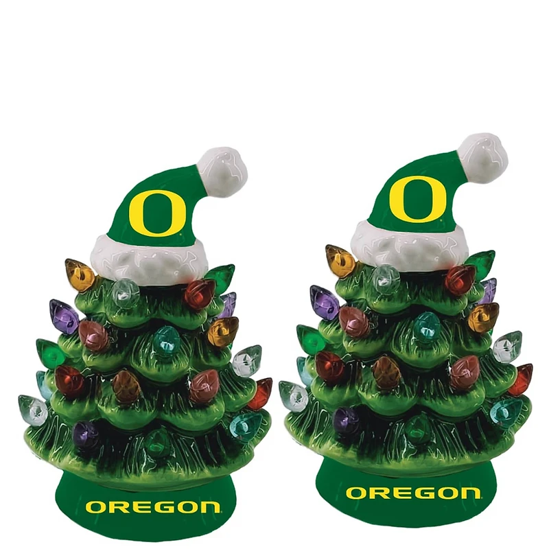Oregon Ducks 2-Pack 4" Ceramic LED Christmas Tree Set