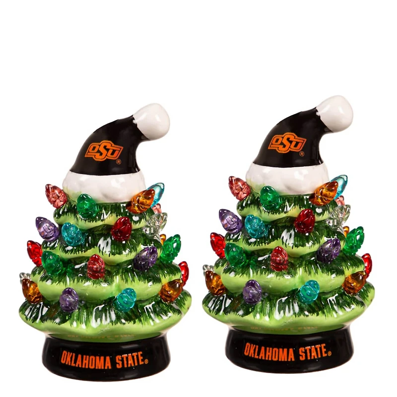 Oklahoma State Cowboys 2-Pack 4" Ceramic LED Christmas Tree Set