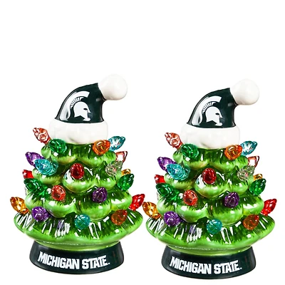 Michigan State Spartans 2-Pack 4" Ceramic LED Christmas Tree Set