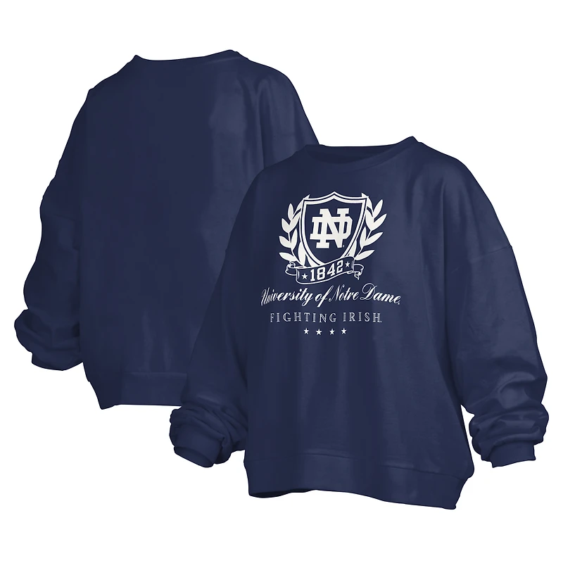 Women's Pressbox Navy Notre Dame Fighting Irish Big Aug Script Janice Oversized Pullover Sweatshirt