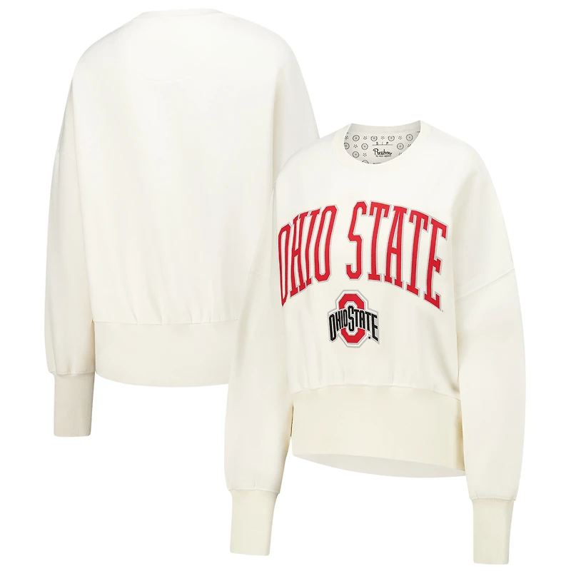 Women's Pressbox  Ivory Ohio State Buckeyes Oversized Waist-Length Crewneck Sweatshirt