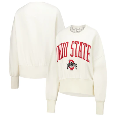 Women's Pressbox  Ivory Ohio State Buckeyes Oversized Waist-Length Crewneck Sweatshirt