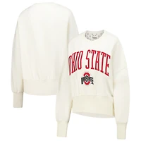 Women's Pressbox  Ivory Ohio State Buckeyes Oversized Waist-Length Crewneck Sweatshirt