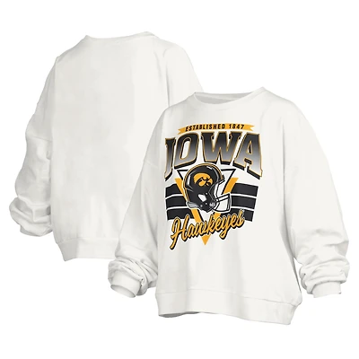 Women's Pressbox White Iowa Hawkeyes Janice Retro Logo Oversized Pullover Sweatshirt