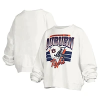 Women's Pressbox White Auburn Tigers Janice Retro Logo Oversized Pullover Sweatshirt