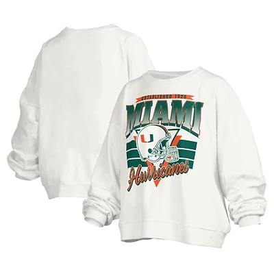 Women's Pressbox White Miami Hurricanes Janice Retro Logo Oversized Pullover Sweatshirt