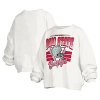 Women's Pressbox White Ohio State Buckeyes Janice Retro Logo Oversized Pullover Sweatshirt