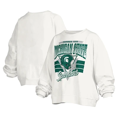 Women's Pressbox White Michigan State Spartans Janice Retro Logo Oversized Pullover Sweatshirt