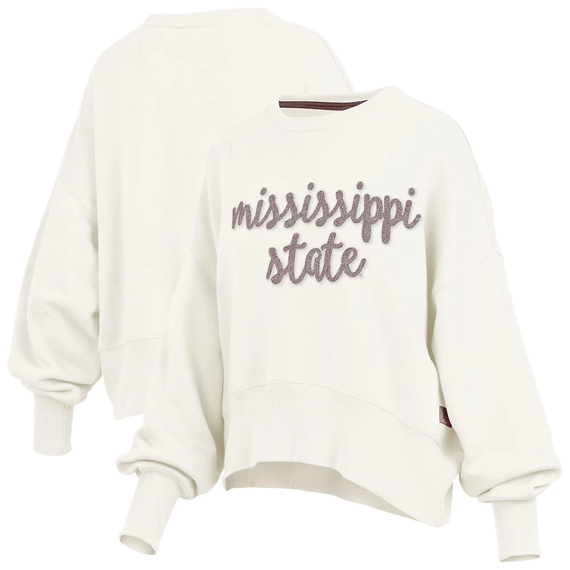 Women's Pressbox Cream Mississippi State Bulldogs Chelsea Oversized Pullover Sweatshirt