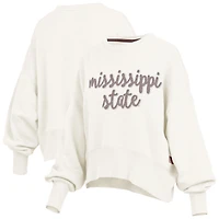 Women's Pressbox Cream Mississippi State Bulldogs Chelsea Oversized Pullover Sweatshirt