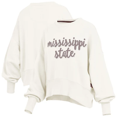 Women's Pressbox Cream Mississippi State Bulldogs Chelsea Oversized Pullover Sweatshirt