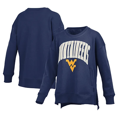 Women's Pressbox Navy West Virginia Mountaineers Pocketed Arch Pullover Sweatshirt