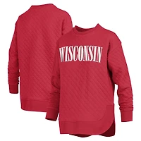 Women's Pressbox Red Wisconsin Badgers Quilted Long Sleeve Pullover Sweatshirt