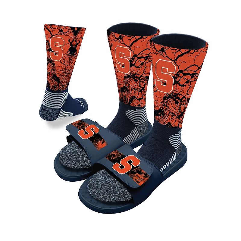 Youth ISlide Syracuse Orange Distressed Socks & Slide Sandals Bundle