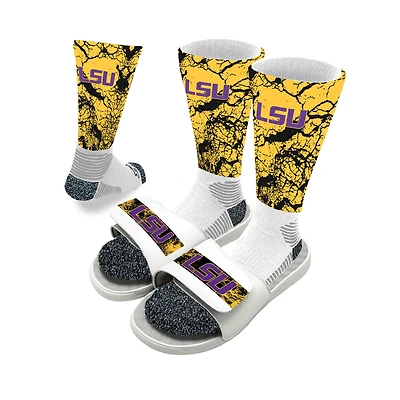 Youth ISlide LSU Tigers Distressed Socks & Slide Sandals Bundle