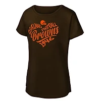 Girls Youth Brown Cleveland Browns Script Heart Dolman T-Shirt