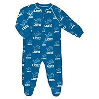 Infant  Blue Detroit Lions Allover Print Raglan Full-Zip Sleeper