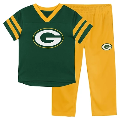 Toddler Outerstuff Green/Gold Green Bay Packers Red Zone V-Neck T-Shirt & Pants Set