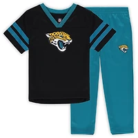 Toddler Outerstuff Black/Teal Jacksonville Jaguars Red Zone V-Neck T-Shirt & Pants Set