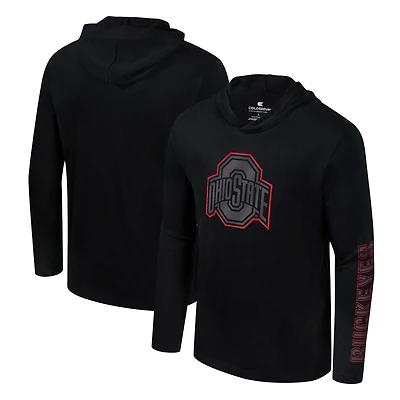 Men's Colosseum Black Ohio State Buckeyes Color Pop Active Blend 2-Hit Long Sleeve Hooded T-Shirt
