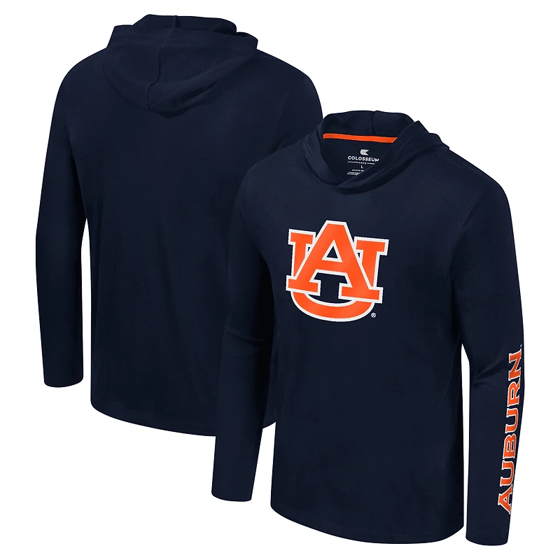 Men's Colosseum Navy Auburn Tigers Logo Lockup Active Blend Long Sleeve T-Shirt Hoodie