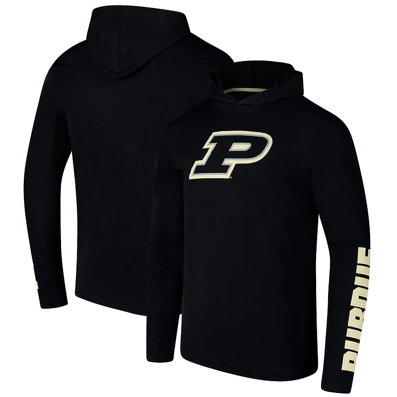 Men's Colosseum Black Purdue Boilermakers Logo Lockup Active Blend Long Sleeve T-Shirt Hoodie