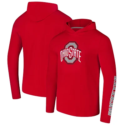 Men's Colosseum Scarlet Ohio State Buckeyes Logo Lockup Active Blend Long Sleeve T-Shirt Hoodie