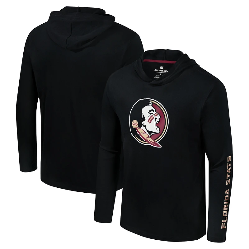 Men's Colosseum Black Florida State Seminoles Logo Lockup Active Blend Long Sleeve T-Shirt Hoodie